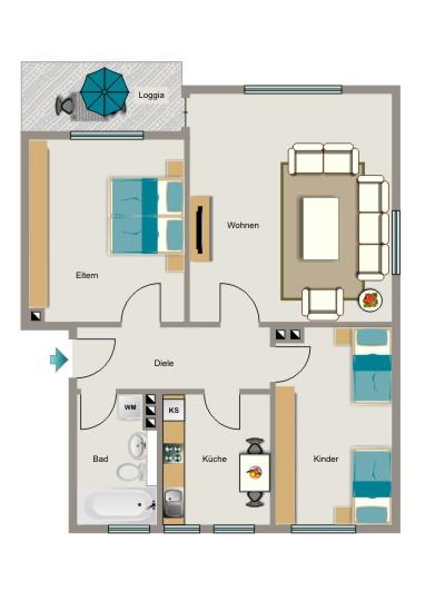 Etagenwohnung Mülheim an der Ruhr Mellinghofen - 3.5 Zimmer, 65 m&sup2;, 607&euro; | Angebot:26449949