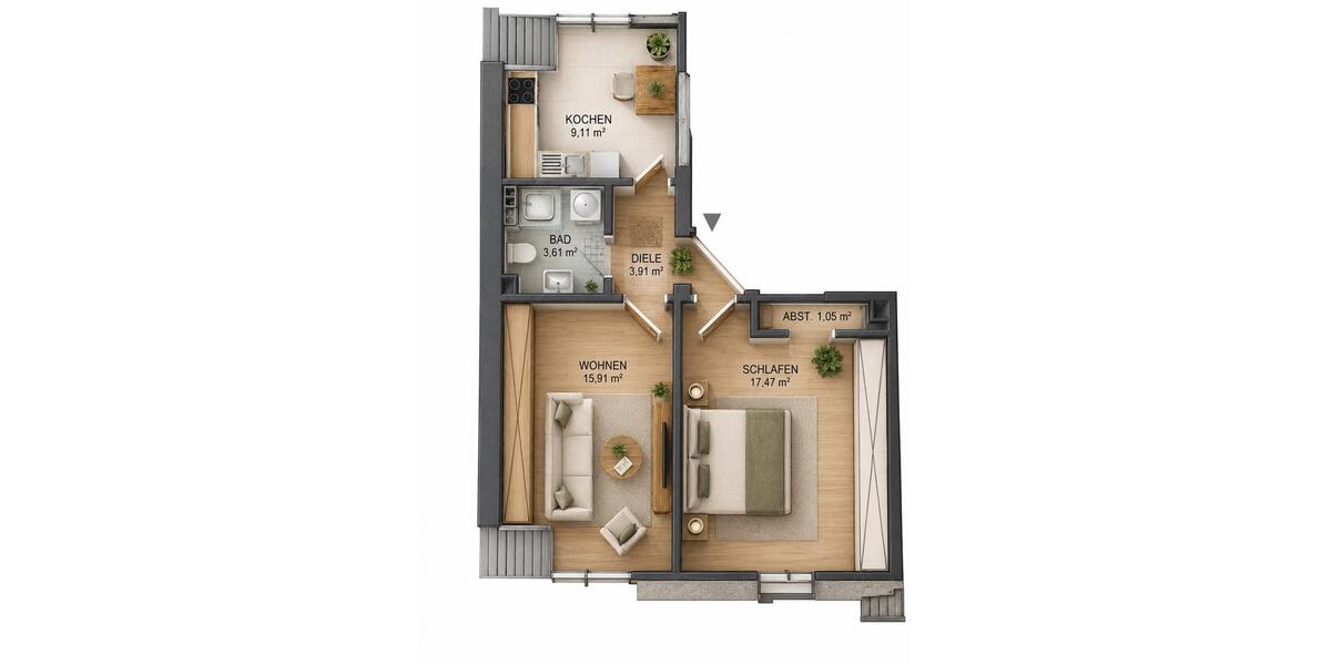 Dachgeschoßwohnung Gelsenkirchen Gelsenkirchen-Mitte - 2.5 Zimmer, 50 m&sup2;, 350&euro; | Angebot:27619579