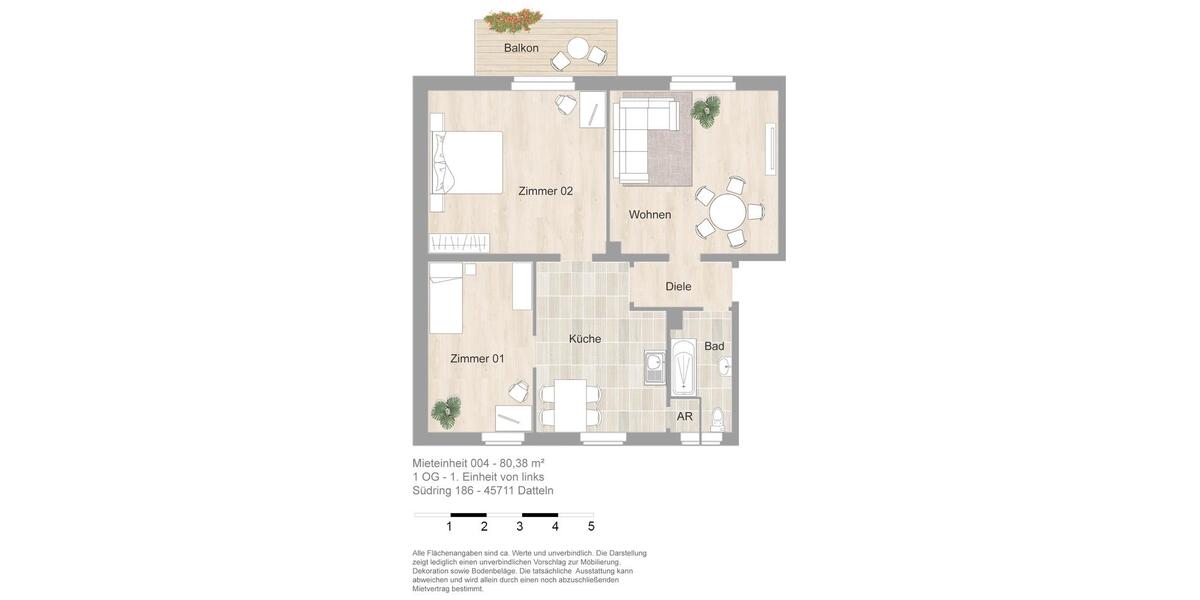 Etagenwohnung Datteln - 3 Zimmer, 80 m&sup2;, 659&euro; | Angebot:25565829