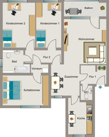 Erdgeschoßwohnung Herten Bertlich - 4.5 Zimmer, 94 m&sup2;, 566&euro; | Angebot:26470282