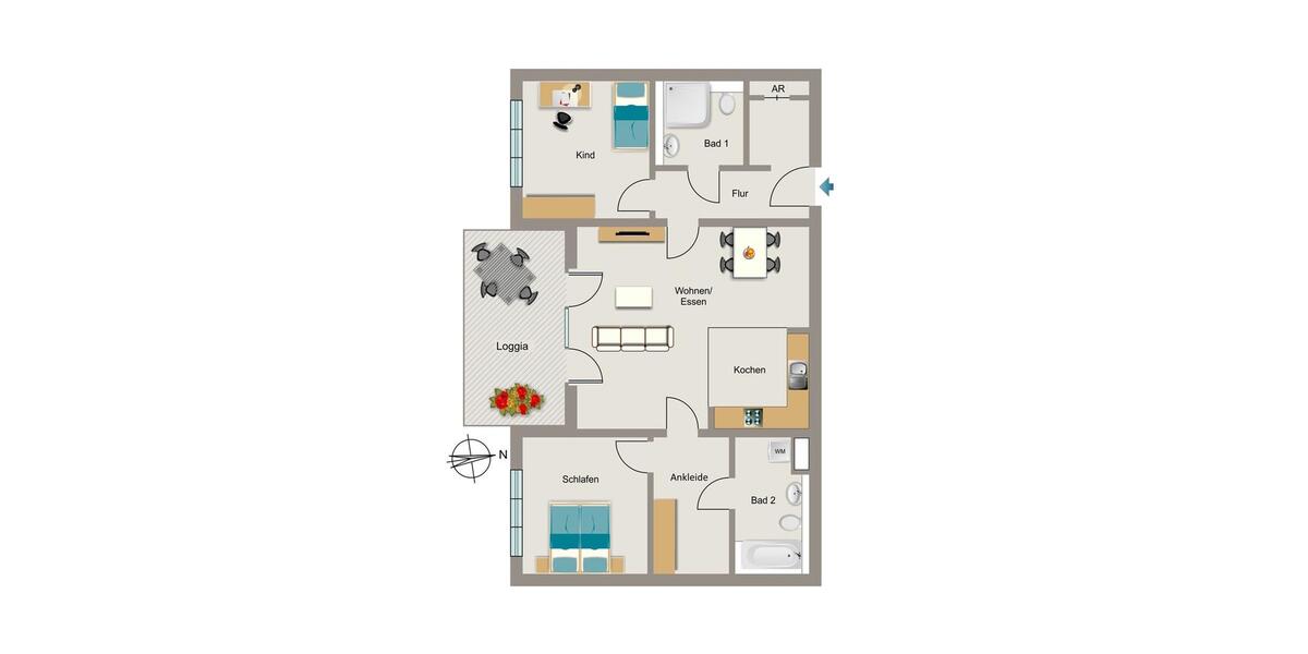 Etagenwohnung Dortmund - 3 Zimmer, 91 m&sup2;, 1.210&euro; | Angebot:26527099