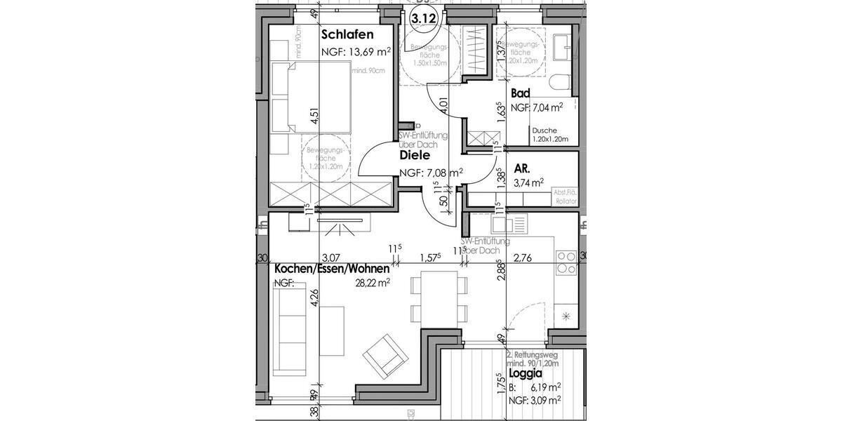 Etagenwohnung Borken - 2 Zimmer, 63 m&sup2;, 754&euro; | Angebot:23860340