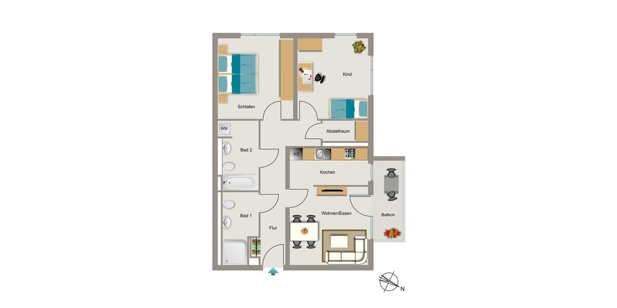Etagenwohnung Bochum Wiemelhausen - 3 Zimmer, 79 m&sup2;, 489&euro; | Angebot:26474904