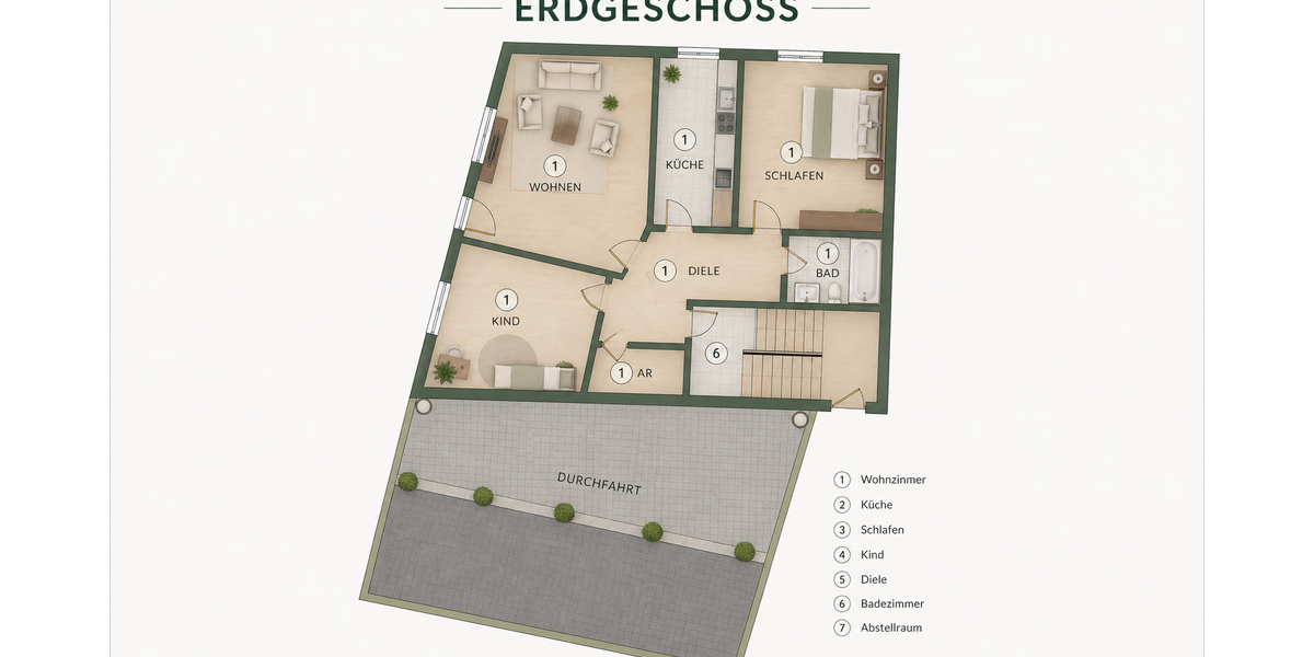 Attraktiv geschnittene 3,5-Zimmer-Wohnung mit Garage und zusätzlichem Stauraum - Erdgeschoßwohnung Essen Stadtbezirk III | Angebot:26312227